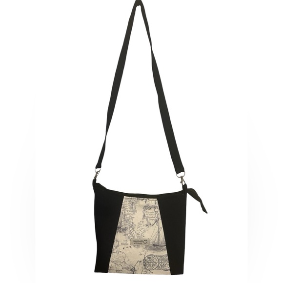 Handmade upcycled denim and nautical print shoulder crossbody bag - Picture 1 of 9